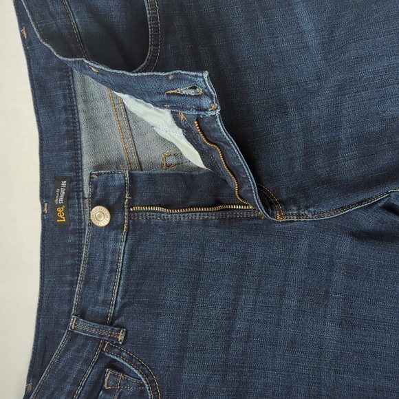 Lee Classic Fit Straight Leg Jeans 12P Blue Distressed Whiskering - Picture 10 of 16